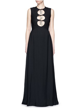 Main View - Click To Enlarge - ROSETTA GETTY - Cutout tie front sleeveless combo crepe gown