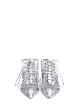 Front View - Click To Enlarge - GIVENCHY - 'Show' decorative lace-up metallic leather mules