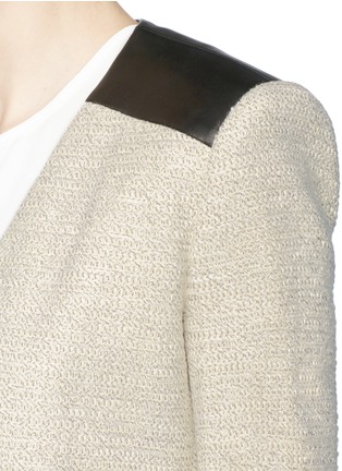 Detail View - Click To Enlarge - ALICE & OLIVIA - 'Idris' leather trim collarless bouclé jacket