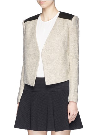 Front View - Click To Enlarge - ALICE & OLIVIA - 'Idris' leather trim collarless bouclé jacket