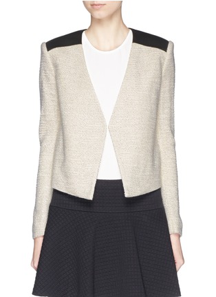 Main View - Click To Enlarge - ALICE & OLIVIA - 'Idris' leather trim collarless bouclé jacket