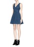 Front View - Click To Enlarge - ALICE & OLIVIA - 'Mercy' plunge V-neck jacquard flounce dress