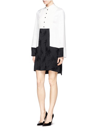 Front View - Click To Enlarge - ALEXANDER MCQUEEN - Square dot panel silk shirt dress