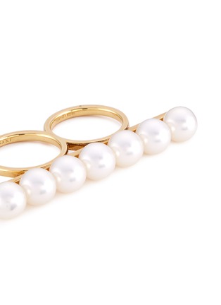 Detail View - Click To Enlarge - TASAKI - 'Balance' Akoya pearl 18k yellow gold two finger ring