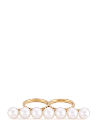 Main View - Click To Enlarge - TASAKI - 'Balance' Akoya pearl 18k yellow gold two finger ring