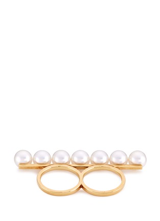  - TASAKI - 'Balance' Akoya pearl 18k yellow gold two finger ring