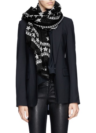 Figure View - Click To Enlarge - GIVENCHY - Star and stud print wool scarf