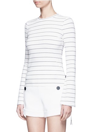 Front View - Click To Enlarge - COMME MOI - Ribbon bell sleeve stripe sweater