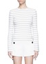 Main View - Click To Enlarge - COMME MOI - Ribbon bell sleeve stripe sweater