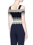 Back View - Click To Enlarge - COMME MOI - Zigzag stripe cold shoulder knit top