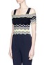 Front View - Click To Enlarge - COMME MOI - Zigzag stripe cold shoulder knit top