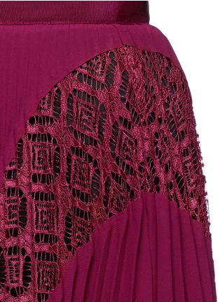 Detail View - Click To Enlarge - SELF-PORTRAIT - 'Symm' lace insert pleated chiffon skirt