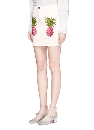 Front View - Click To Enlarge - GIAMBA - Pineapple print frayed denim mini skirt