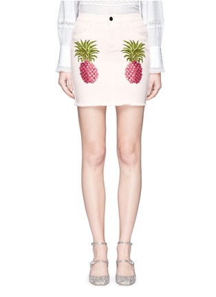 Main View - Click To Enlarge - GIAMBA - Pineapple print frayed denim mini skirt