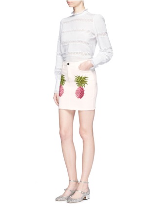 Figure View - Click To Enlarge - GIAMBA - Pineapple print frayed denim mini skirt
