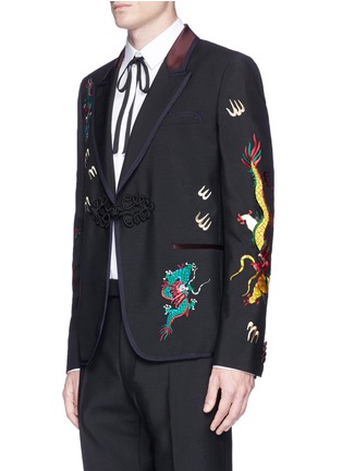 Front View - Click To Enlarge - GUCCI - Dragon embroidered wool-mohair blazer