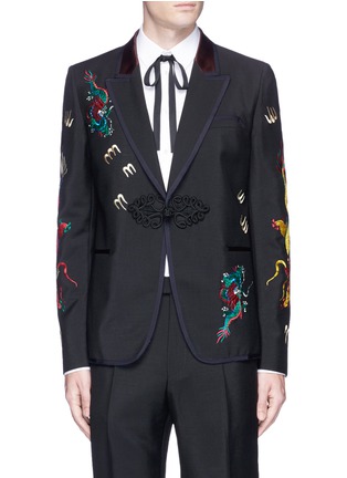 Main View - Click To Enlarge - GUCCI - Dragon embroidered wool-mohair blazer
