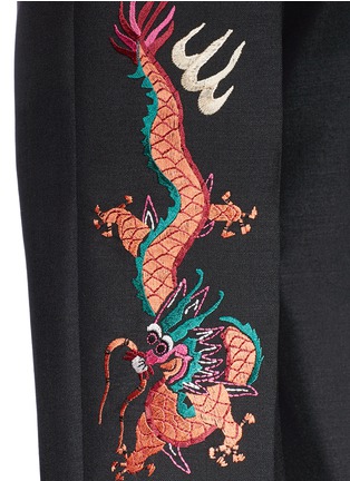 Detail View - Click To Enlarge - GUCCI - Dragon embroidered mohair-wool hopsack pants