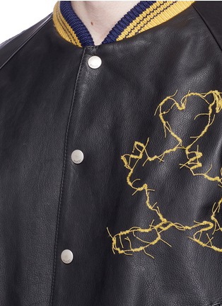 Detail View - Click To Enlarge - GUCCI - Donald Duck embroidered calfskin leather varsity jacket