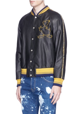 Front View - Click To Enlarge - GUCCI - Donald Duck embroidered calfskin leather varsity jacket