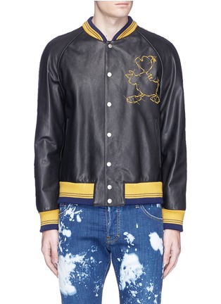 Main View - Click To Enlarge - GUCCI - Donald Duck embroidered calfskin leather varsity jacket