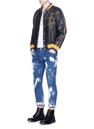 Figure View - Click To Enlarge - GUCCI - Donald Duck embroidered calfskin leather varsity jacket