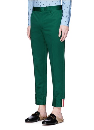 Front View - Click To Enlarge - GUCCI - Stripe cuff cotton twill pants