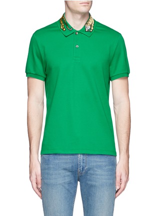 Main View - Click To Enlarge - GUCCI - Tiger embroidered cotton polo shirt