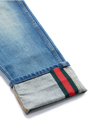 Detail View - Click To Enlarge - GUCCI - Web stripe roll cuff stonewash jeans