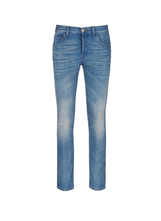 Main View - Click To Enlarge - GUCCI - Web stripe roll cuff stonewash jeans
