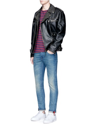 Figure View - Click To Enlarge - GUCCI - Web stripe roll cuff stonewash jeans