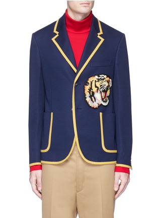 Main View - Click To Enlarge - GUCCI - Tiger patch cotton piqué soft blazer