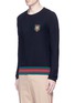 Front View - Click To Enlarge - GUCCI - Tiger crest patch cotton sweater