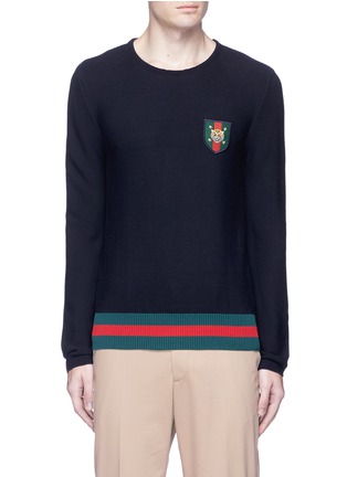 Main View - Click To Enlarge - GUCCI - Tiger crest patch cotton sweater