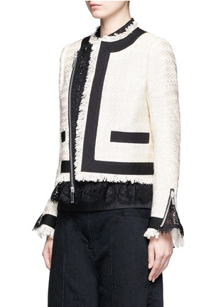 Front View - Click To Enlarge - SACAI - Guipure lace frayed Summer tweed jacket