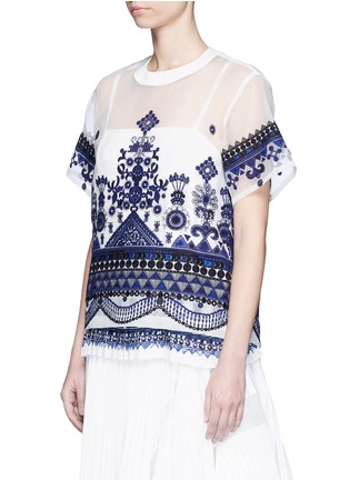 Front View - Click To Enlarge - SACAI - Embroidered tribal lace organdy top