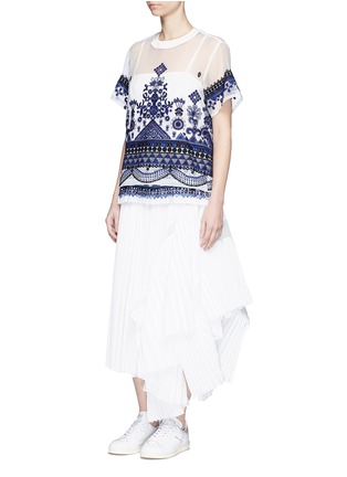 Figure View - Click To Enlarge - SACAI - Embroidered tribal lace organdy top