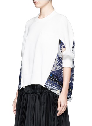 Front View - Click To Enlarge - SACAI - Embroidered tribal lace organza back sweater