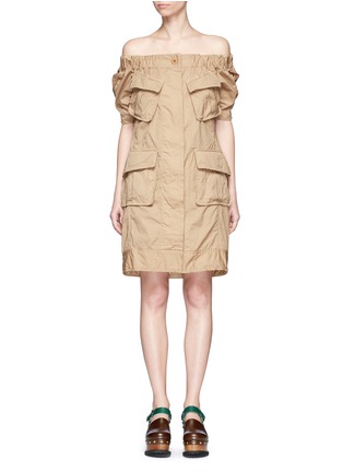 Main View - Click To Enlarge - SACAI - Patch pocket overdyed cotton off-shoulder dress