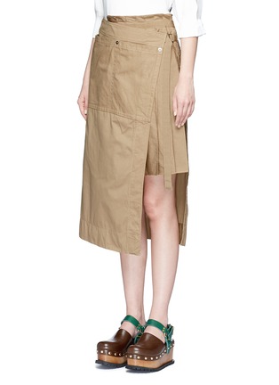 Front View - Click To Enlarge - SACAI - Pleated overdyed cotton wrap skirt