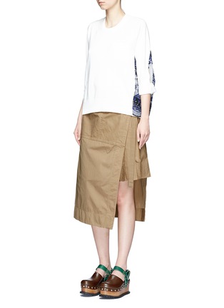 Figure View - Click To Enlarge - SACAI - Pleated overdyed cotton wrap skirt
