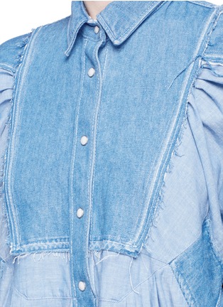 Detail View - Click To Enlarge - SACAI - Balloon sleeve frayed patch chambray dress