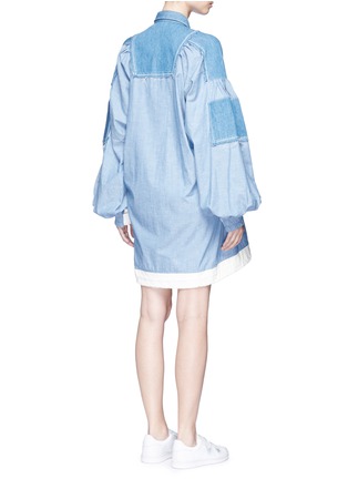 Back View - Click To Enlarge - SACAI - Balloon sleeve frayed patch chambray dress