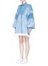 Front View - Click To Enlarge - SACAI - Balloon sleeve frayed patch chambray dress