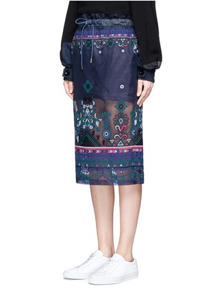 Front View - Click To Enlarge - SACAI - Embroidered tribal lace organza drawstring skirt