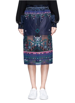 Main View - Click To Enlarge - SACAI - Embroidered tribal lace organza drawstring skirt