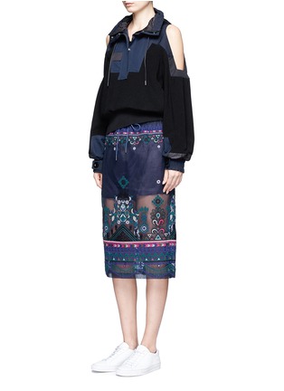 Figure View - Click To Enlarge - SACAI - Embroidered tribal lace organza drawstring skirt