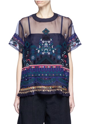 Main View - Click To Enlarge - SACAI - Embroidered tribal lace organdy top