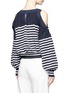 Back View - Click To Enlarge - SACAI - Stripe cotton-cashmere cold shoulder sweater