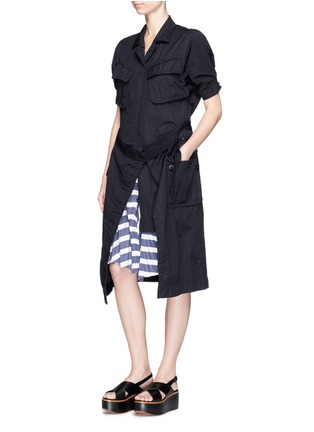 Figure View - Click To Enlarge - SACAI - Belted wrap skirt overdyed cotton shirt dress